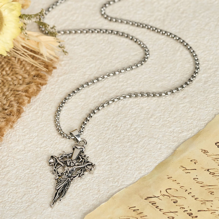 Christianartworkshop Collana con crocifisso a corona di spine in rilievo: emblema di sacrificio e misericordia redentrice. - image 3
