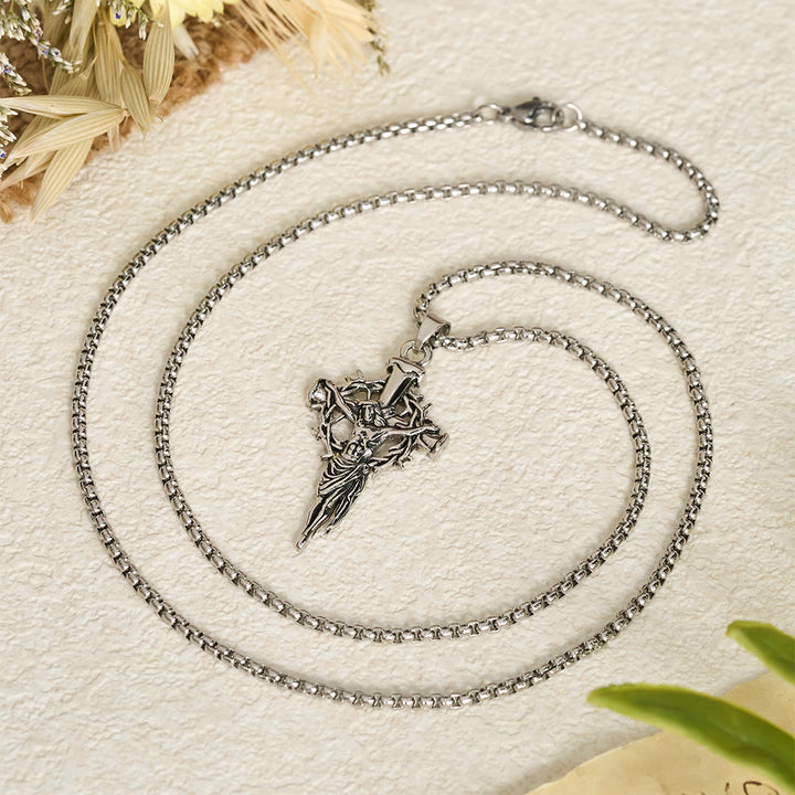 Christianartworkshop Collana con crocifisso a corona di spine in rilievo: emblema di sacrificio e misericordia redentrice. - image 4