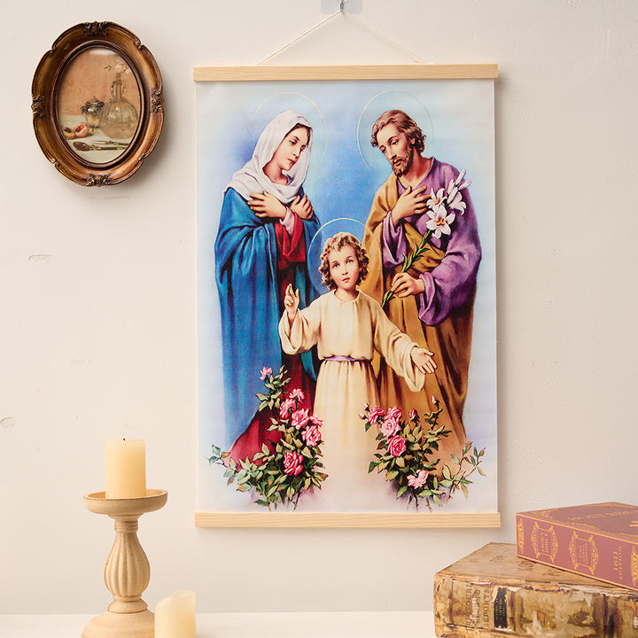 Christianartworkshop Quadro su tela con pergamena in legno naturale raffigurante il Cuore Immacolato, la Madonna, Gesù e la Sacra Famiglia. - Sacra Famiglia - 15,75''*24''/40*60cm - image 4