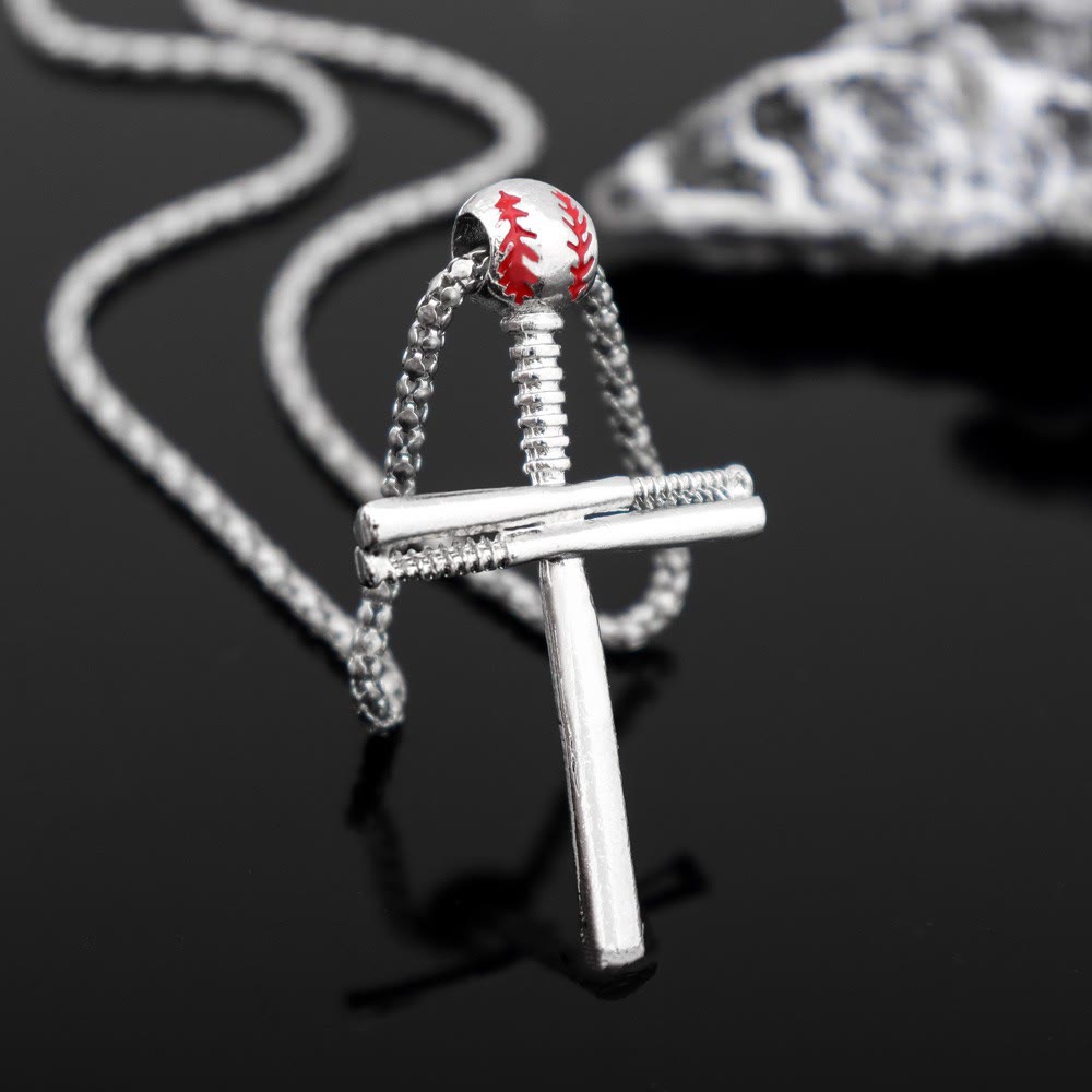 Christianartworkshop Collana con catena a mazza da baseball e croce integrata: emblema di perseveranza sportiva e incrollabile grazia. - Argento - image 2