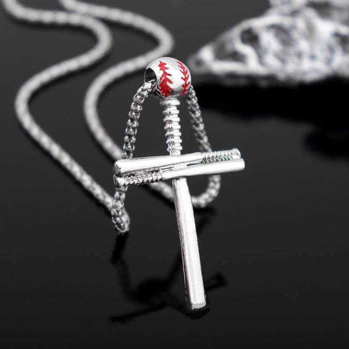 Christianartworkshop Collana con catena a mazza da baseball e croce integrata: emblema di perseveranza sportiva e incrollabile grazia. - Argento - image 2