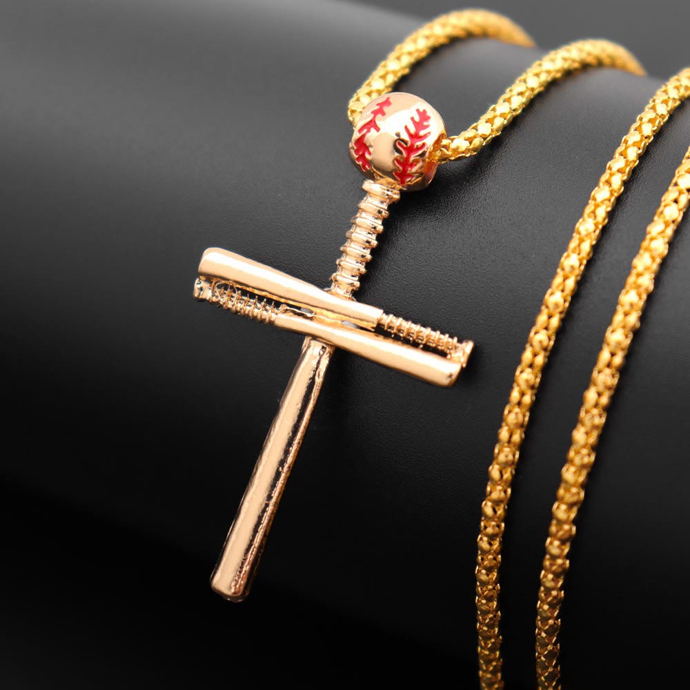 Christianartworkshop Collana con catena a mazza da baseball e croce integrata: emblema di perseveranza sportiva e incrollabile grazia. - D'oro - image 1