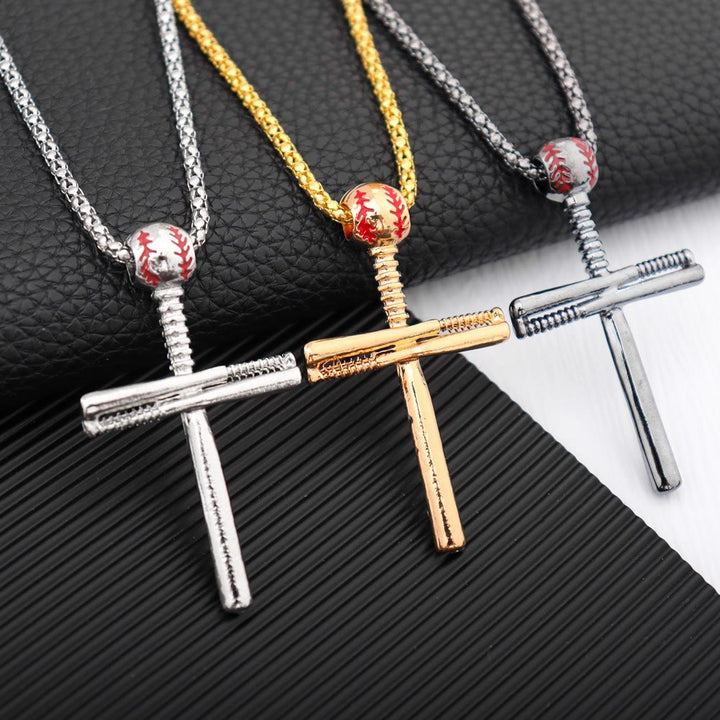 Christianartworkshop Collana con catena a mazza da baseball e croce integrata: emblema di perseveranza sportiva e incrollabile grazia. - image 0