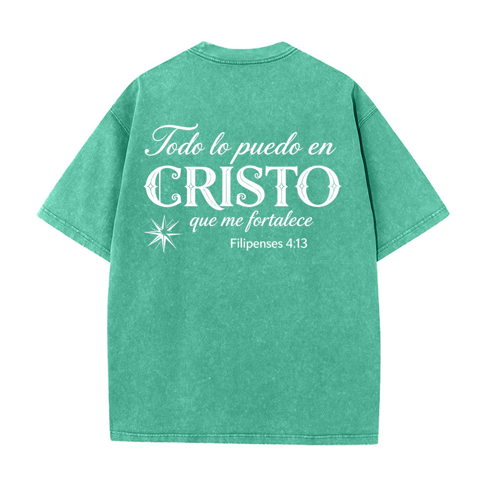 Christianartworkshop Elegante t-shirt unisex lavata con versetto spirituale spagnolo a doppio carattere e stella sul retro. - image 2