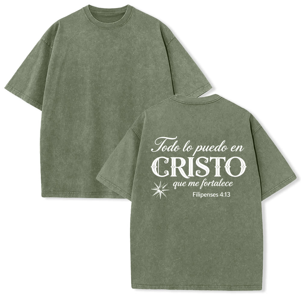 Christianartworkshop Elegante t-shirt unisex lavata con versetto spirituale spagnolo a doppio carattere e stella sul retro. - Verde militare - 5XL - image 19