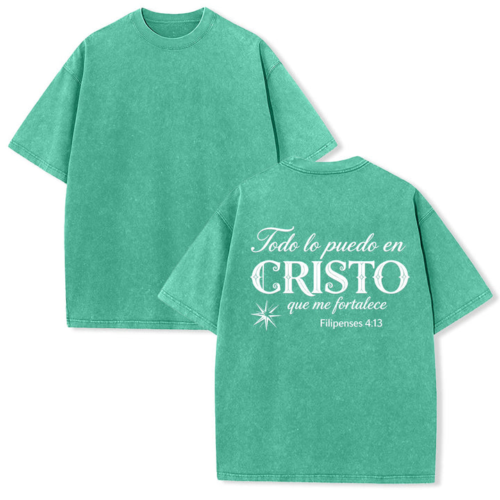 Christianartworkshop Elegante t-shirt unisex lavata con versetto spirituale spagnolo a doppio carattere e stella sul retro. - Verde - 5XL - image 1