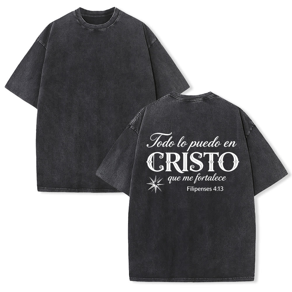Christianartworkshop Elegante t-shirt unisex lavata con versetto spirituale spagnolo a doppio carattere e stella sul retro. - Nero - 5XL - image 4