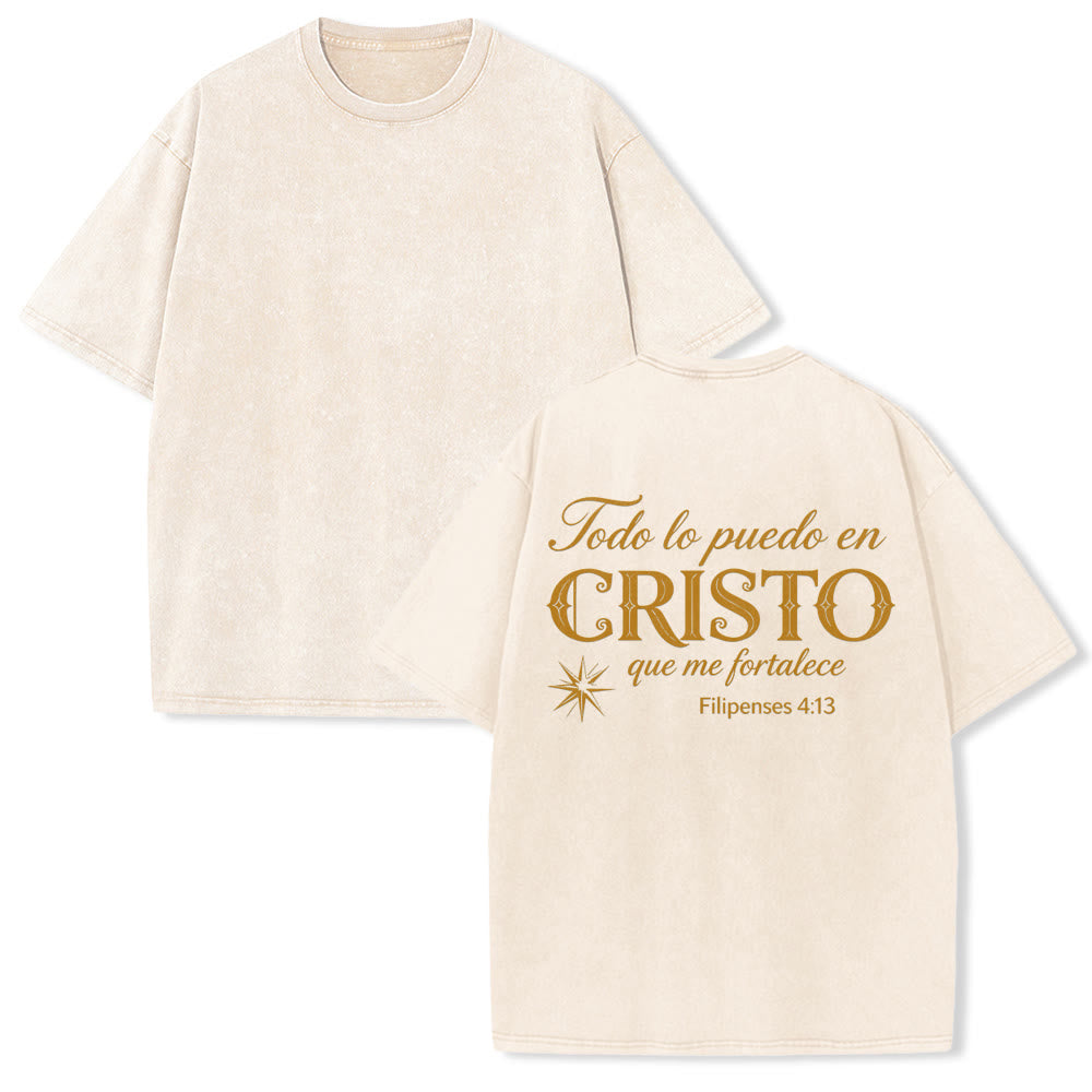 Christianartworkshop Elegante t-shirt unisex lavata con versetto spirituale spagnolo a doppio carattere e stella sul retro. - Beige - 5XL - image 7