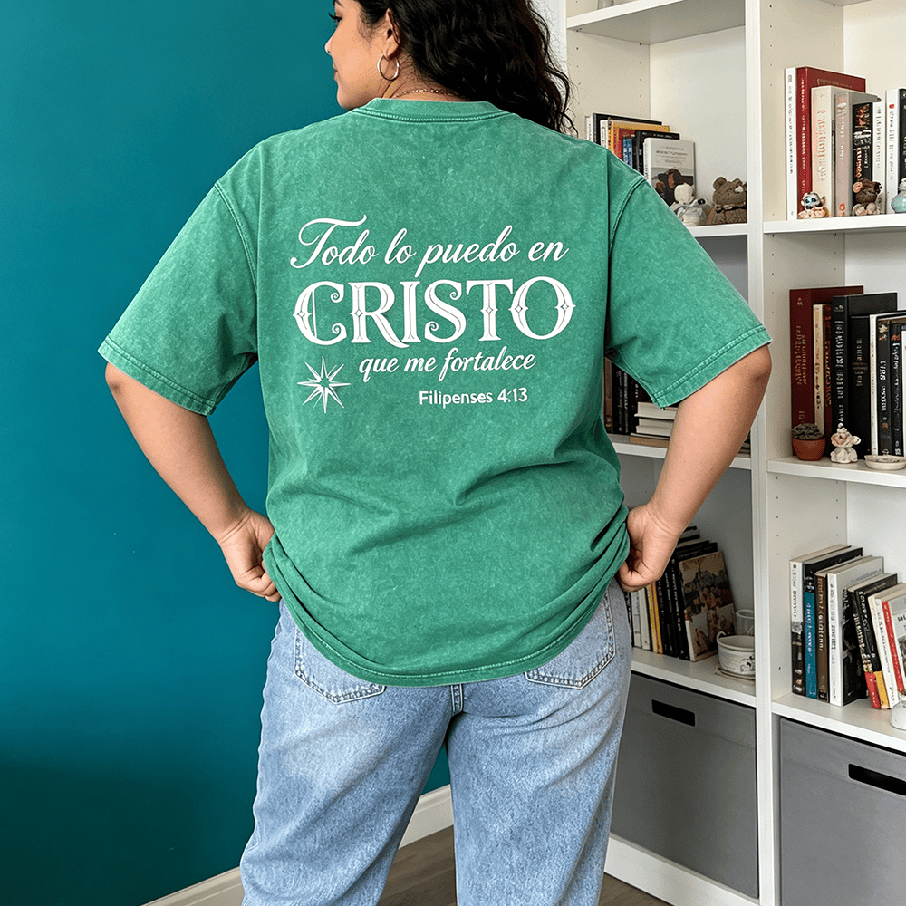 Christianartworkshop Elegante t-shirt unisex lavata con versetto spirituale spagnolo a doppio carattere e stella sul retro. - image 0
