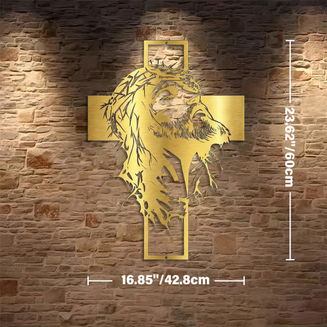 Christianartworkshop Decorazione murale in metallo con croce di Gesù e corona di spine: una sincera dichiarazione di fede  - D'oro - 16,85''*23,62''*0,05''/42,8 cm*60 cm*0,12 cm - image 12
