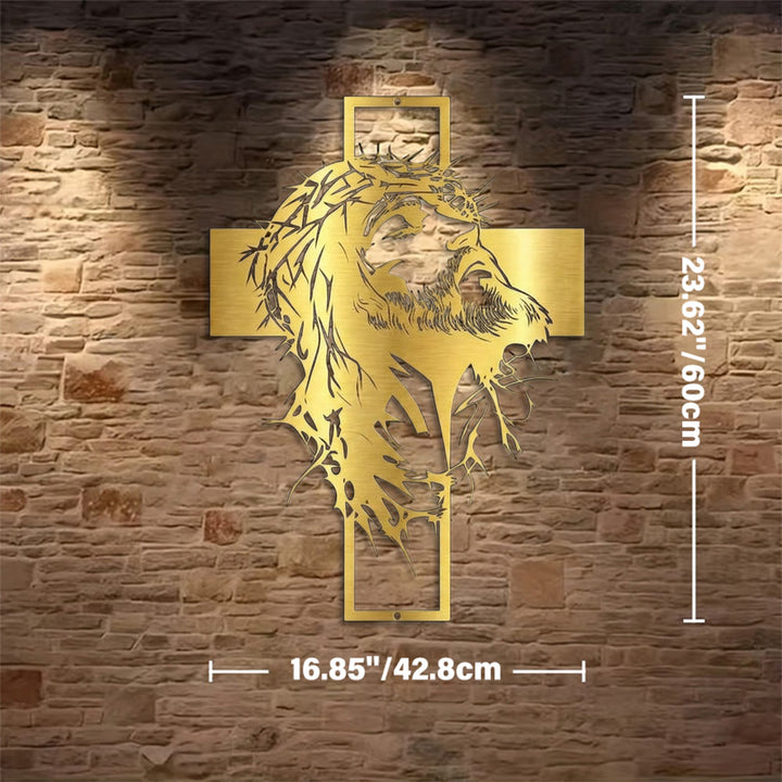 Christianartworkshop Decorazione murale in metallo con croce di Gesù e corona di spine: una sincera dichiarazione di fede  - D'oro - 16,85''*23,62''*0,05''/42,8 cm*60 cm*0,12 cm - image 12