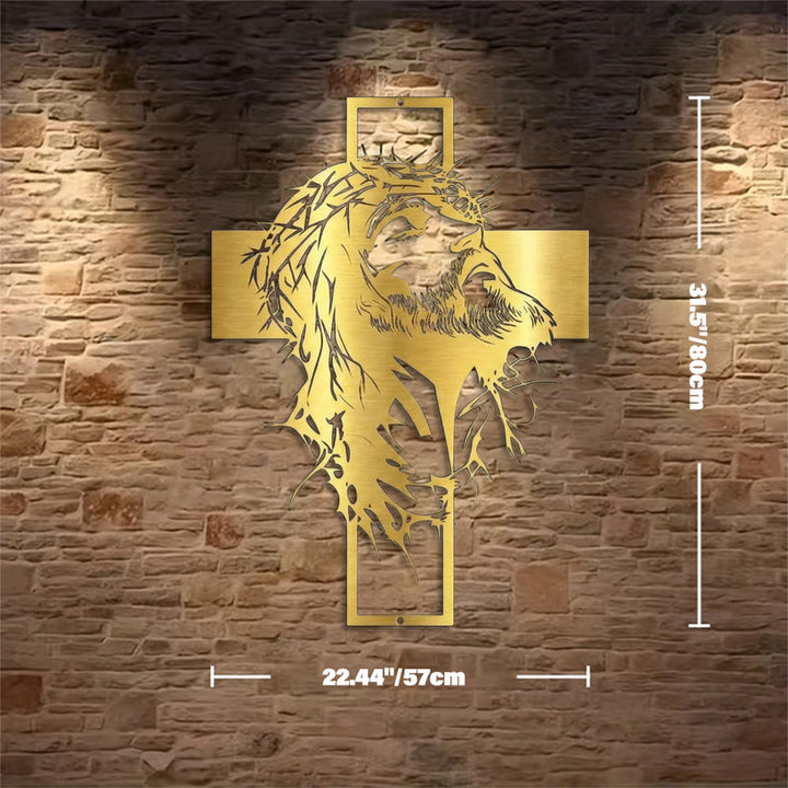 Christianartworkshop Decorazione murale in metallo con croce di Gesù e corona di spine: una sincera dichiarazione di fede  - D'oro - 22,44"*31,50"*0,05"/57cm*80cm*0,12cm - image 13