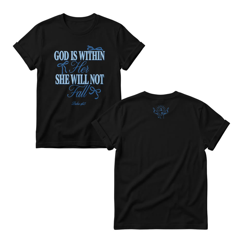 Christianartworkshop Magliette girocollo da donna con scritta Mix Serif Cursive Bow Detail God Is Within Her Bible Verse - Nero - 4XL - image 8
