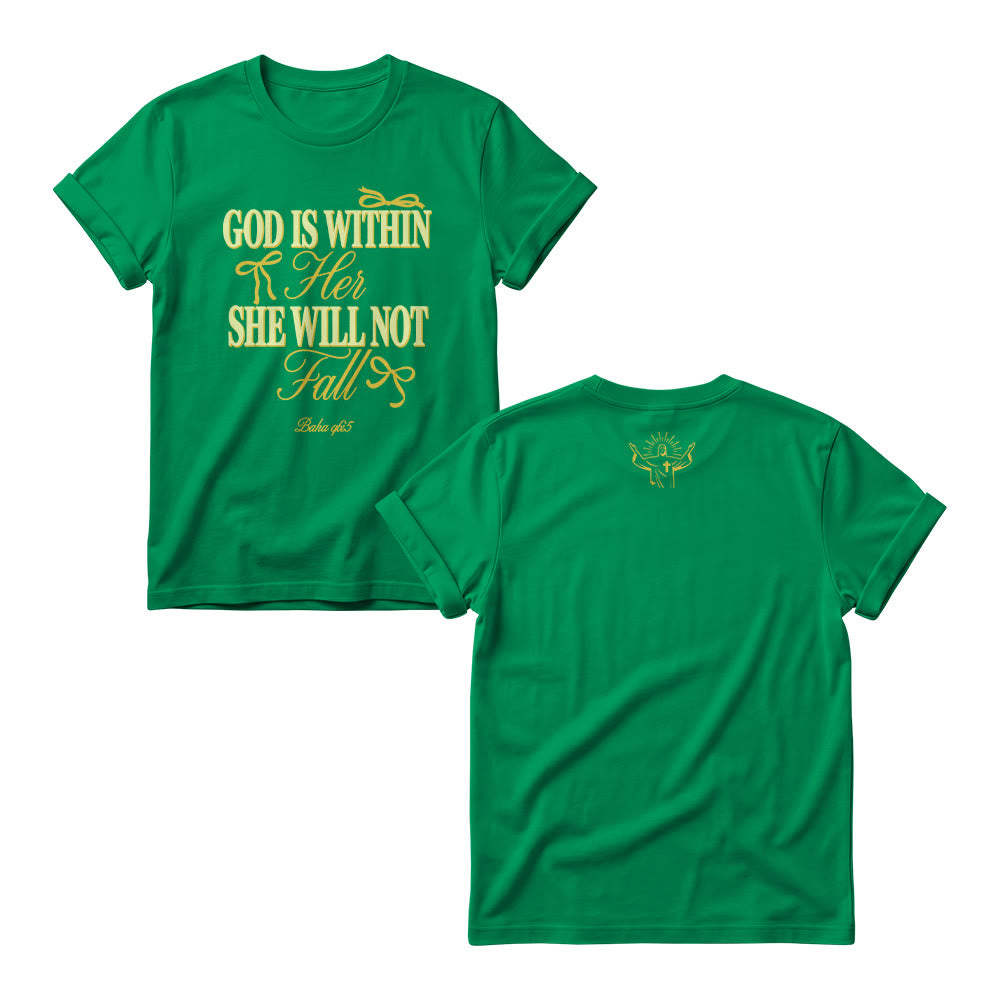 Christianartworkshop Magliette girocollo da donna con scritta Mix Serif Cursive Bow Detail God Is Within Her Bible Verse - Verde - 4XL - image 11