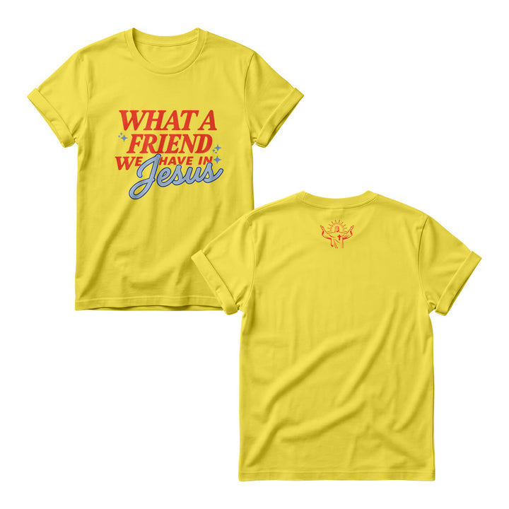 Christianartworkshop Che amico abbiamo in Gesù Mix Block Cursive Tiny Star Sparkle Accent Front Print Women’s Crewnecks - Giallo - 4XL - image 2