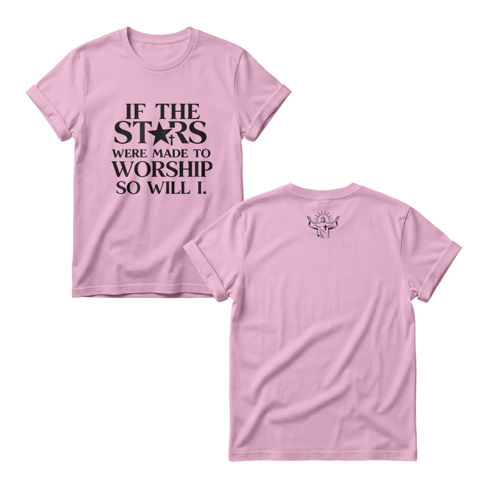 Christianartworkshop Se le stelle fossero fatte per adorare Croce Stella Sostituisci Serif Stack Stampa frontale Magliette girocollo da donna - Rosa - 4XL - image 4