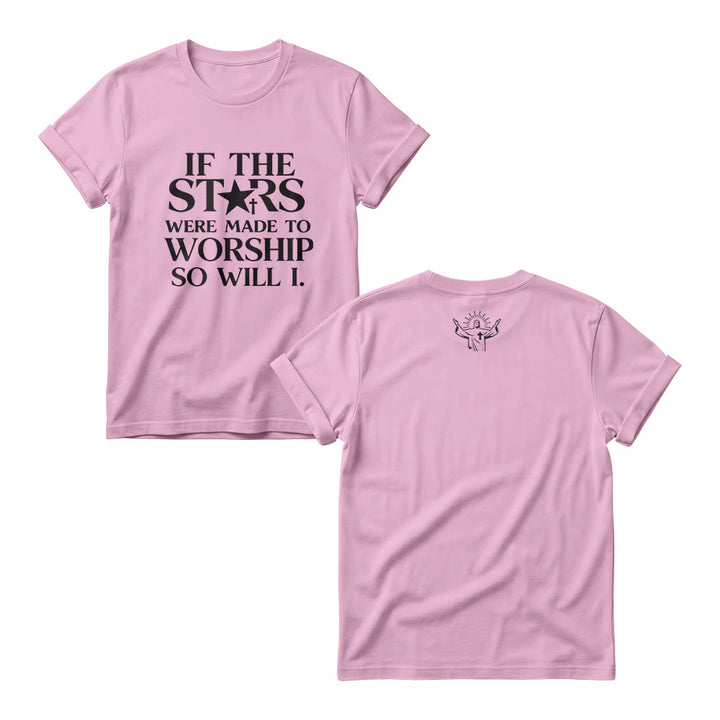 Christianartworkshop Se le stelle fossero fatte per adorare Croce Stella Sostituisci Serif Stack Stampa frontale Magliette girocollo da donna - Rosa - 4XL - image 4