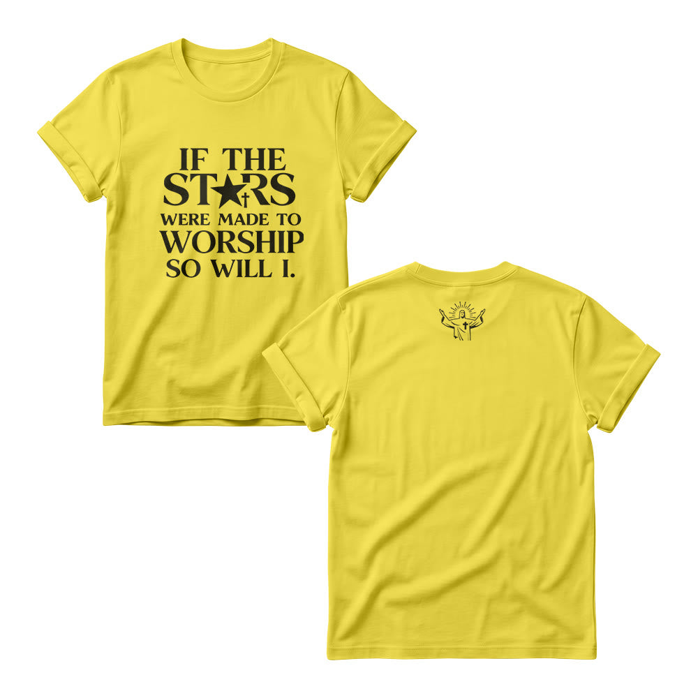 Christianartworkshop Se le stelle fossero fatte per adorare Croce Stella Sostituisci Serif Stack Stampa frontale Magliette girocollo da donna - Giallo - 4XL - image 3