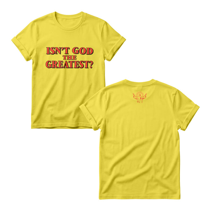 Christianartworkshop Non è Dio il più grande? Maglietta girocollo da donna con stampa frontale a contrasto audace e serif. - Giallo - 4XL - image 2