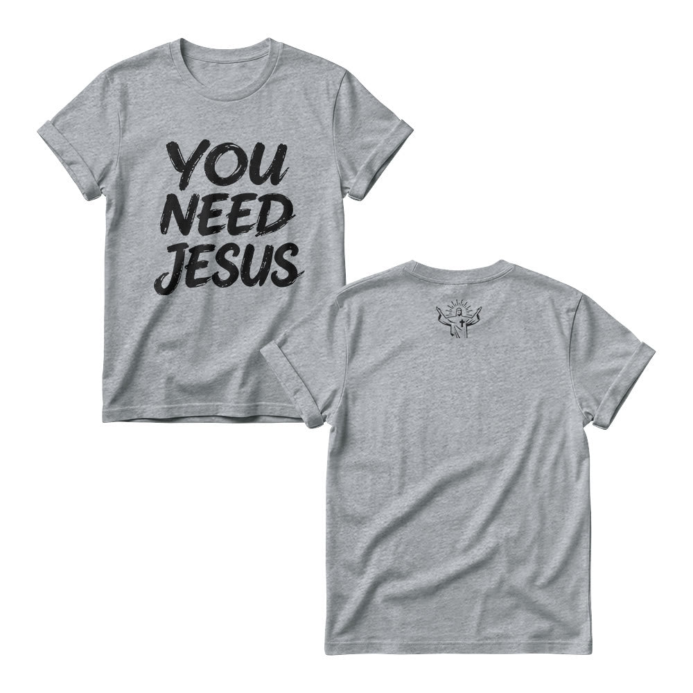 Christianartworkshop Maglietta girocollo da donna con stampa frontale "You Need Jesus Distressed Brush Stack Script". - Grigio - 4XL - image 4