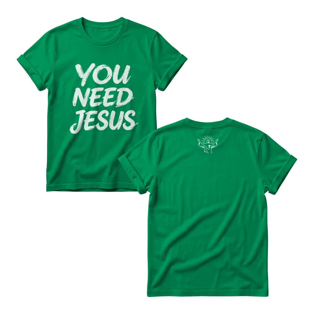 Christianartworkshop Maglietta girocollo da donna con stampa frontale "You Need Jesus Distressed Brush Stack Script". - Verde - 4XL - image 9
