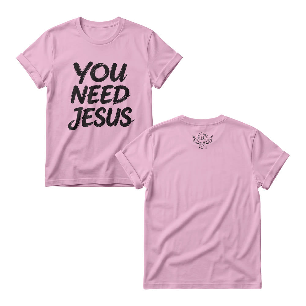 Christianartworkshop Maglietta girocollo da donna con stampa frontale "You Need Jesus Distressed Brush Stack Script". - Rosa - 4XL - image 5
