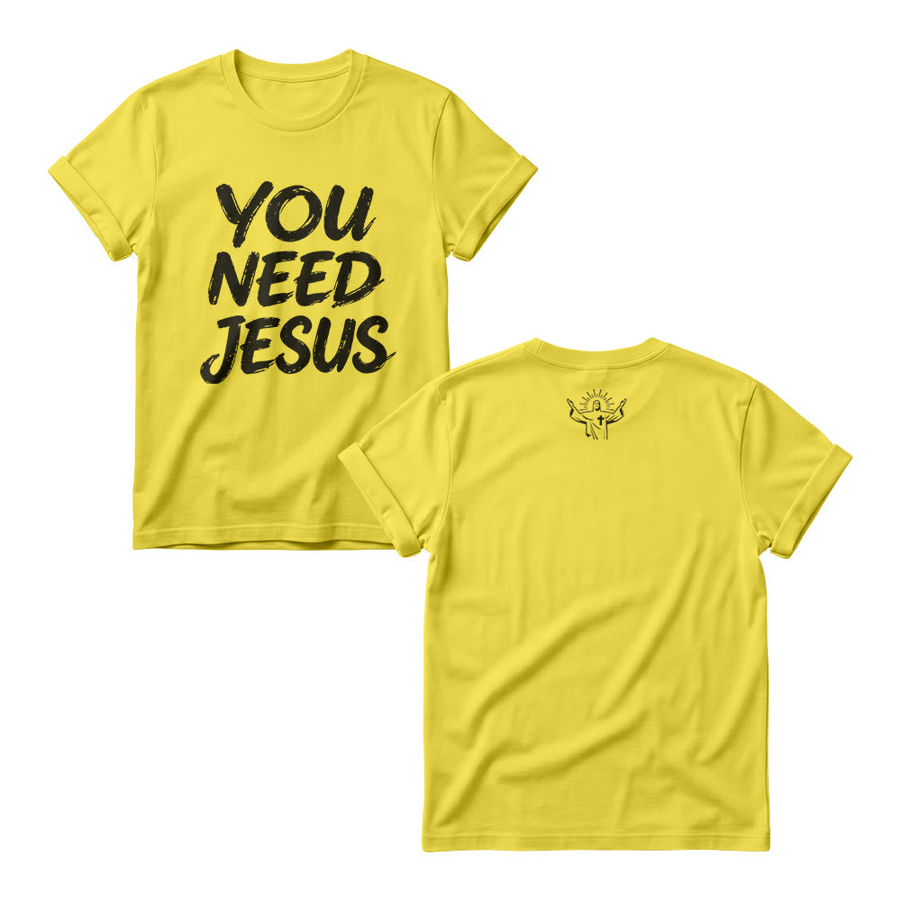 Christianartworkshop Maglietta girocollo da donna con stampa frontale "You Need Jesus Distressed Brush Stack Script". - Giallo - 4XL - image 3
