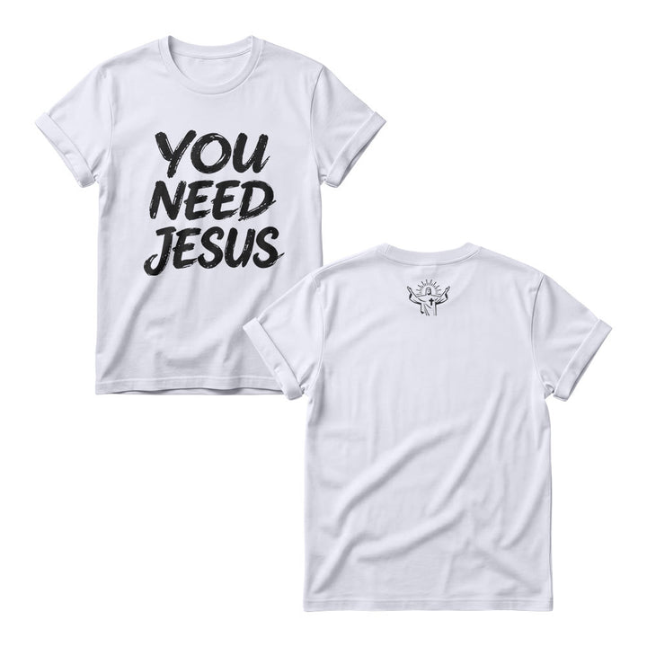 Christianartworkshop Maglietta girocollo da donna con stampa frontale "You Need Jesus Distressed Brush Stack Script". - Bianco - 4XL - image 2