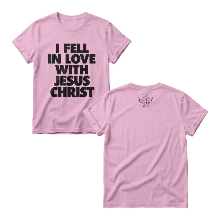 Christianartworkshop Mi sono innamorata di Gesù Cristo - Maglietta girocollo da donna con stampa a blocchi audace e impilamento verticale - Rosa - 4XL - image 5