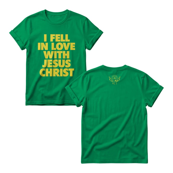 Christianartworkshop Mi sono innamorata di Gesù Cristo - Maglietta girocollo da donna con stampa a blocchi audace e impilamento verticale - Verde - 4XL - image 9