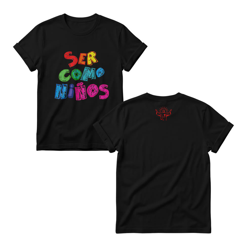 Christianartworkshop Ser Como Niños Multicolor Glossy Bubble Spanish Scripture Front Print Women’s Crewnecks - Nero - 4XL - image 6