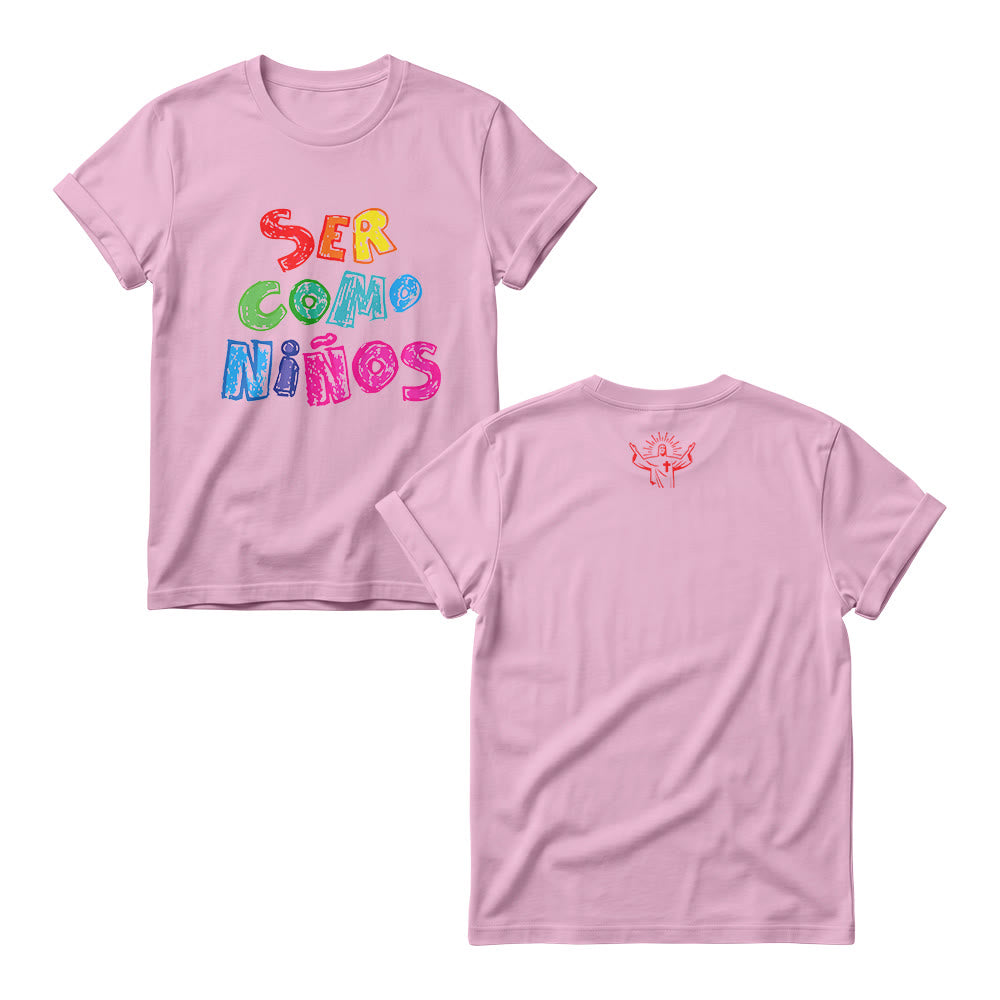 Christianartworkshop Ser Como Niños Multicolor Glossy Bubble Spanish Scripture Front Print Women’s Crewnecks - Rosa - 4XL - image 1