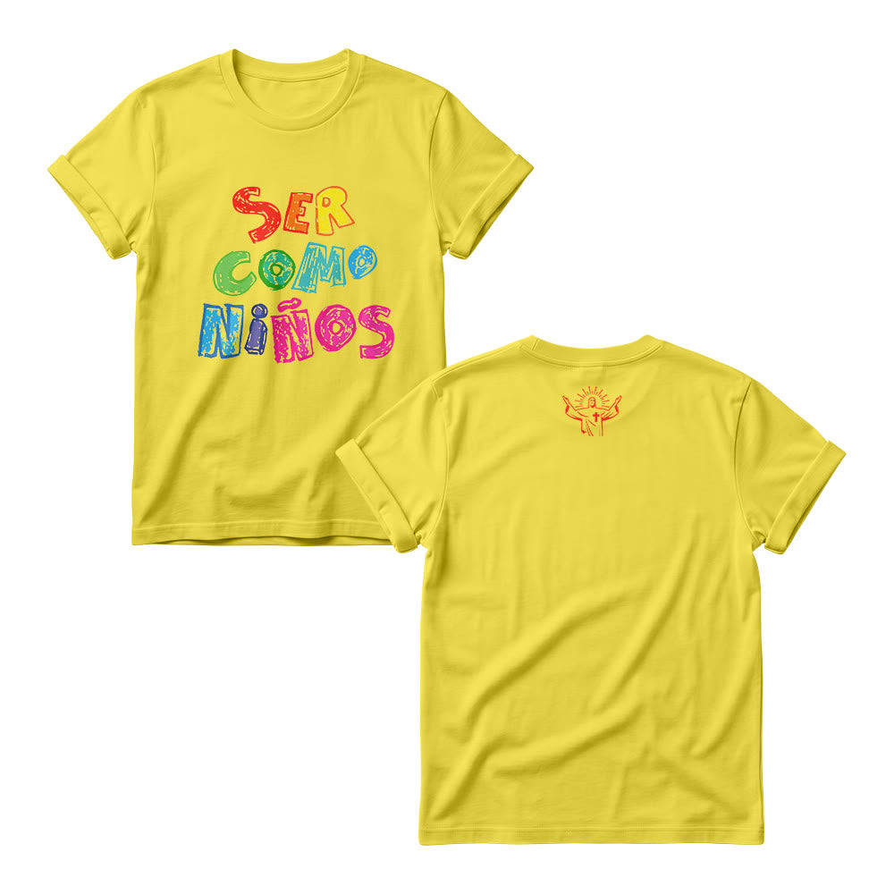 Christianartworkshop Ser Como Niños Multicolor Glossy Bubble Spanish Scripture Front Print Women’s Crewnecks - Giallo - 4XL - image 3