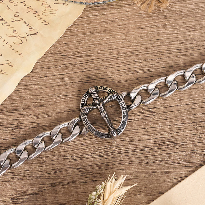 Christianartworkshop Bracciale con catena a maglie grosse in metallo anticato, con immagine di San Giuda e crocifisso incorniciato. - image 4