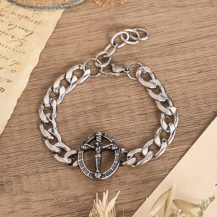 Christianartworkshop Bracciale con catena a maglie grosse in metallo anticato, con immagine di San Giuda e crocifisso incorniciato. - Crocifisso B - image 3