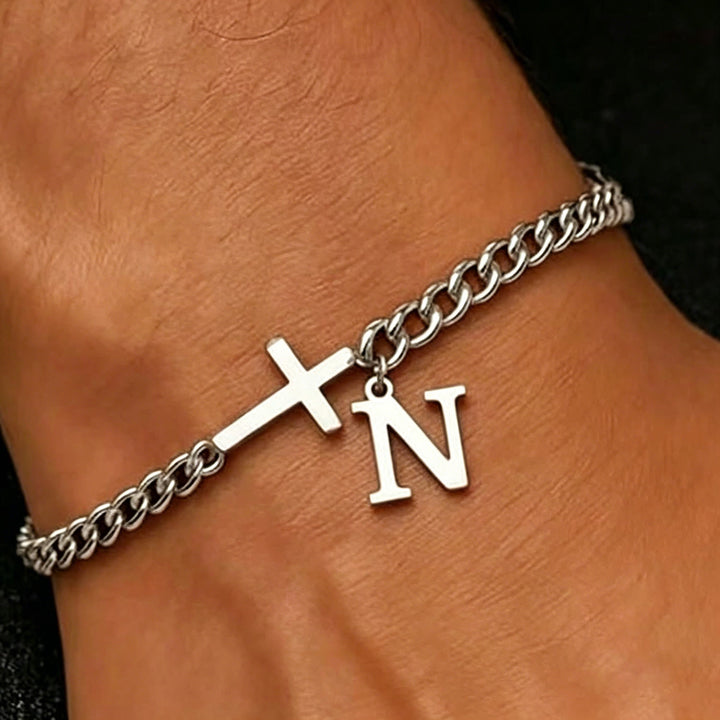 Christianartworkshop Bracciale con croce e lettera a catena: emblema personalizzato di incrollabile fede celeste - N - image 15