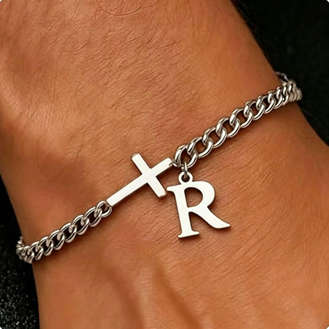 Christianartworkshop Bracciale con croce e lettera a catena: emblema personalizzato di incrollabile fede celeste - R - image 19