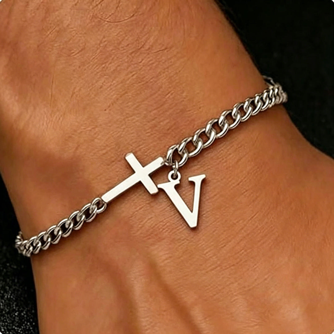 Christianartworkshop Bracciale con croce e lettera a catena: emblema personalizzato di incrollabile fede celeste - V - image 23