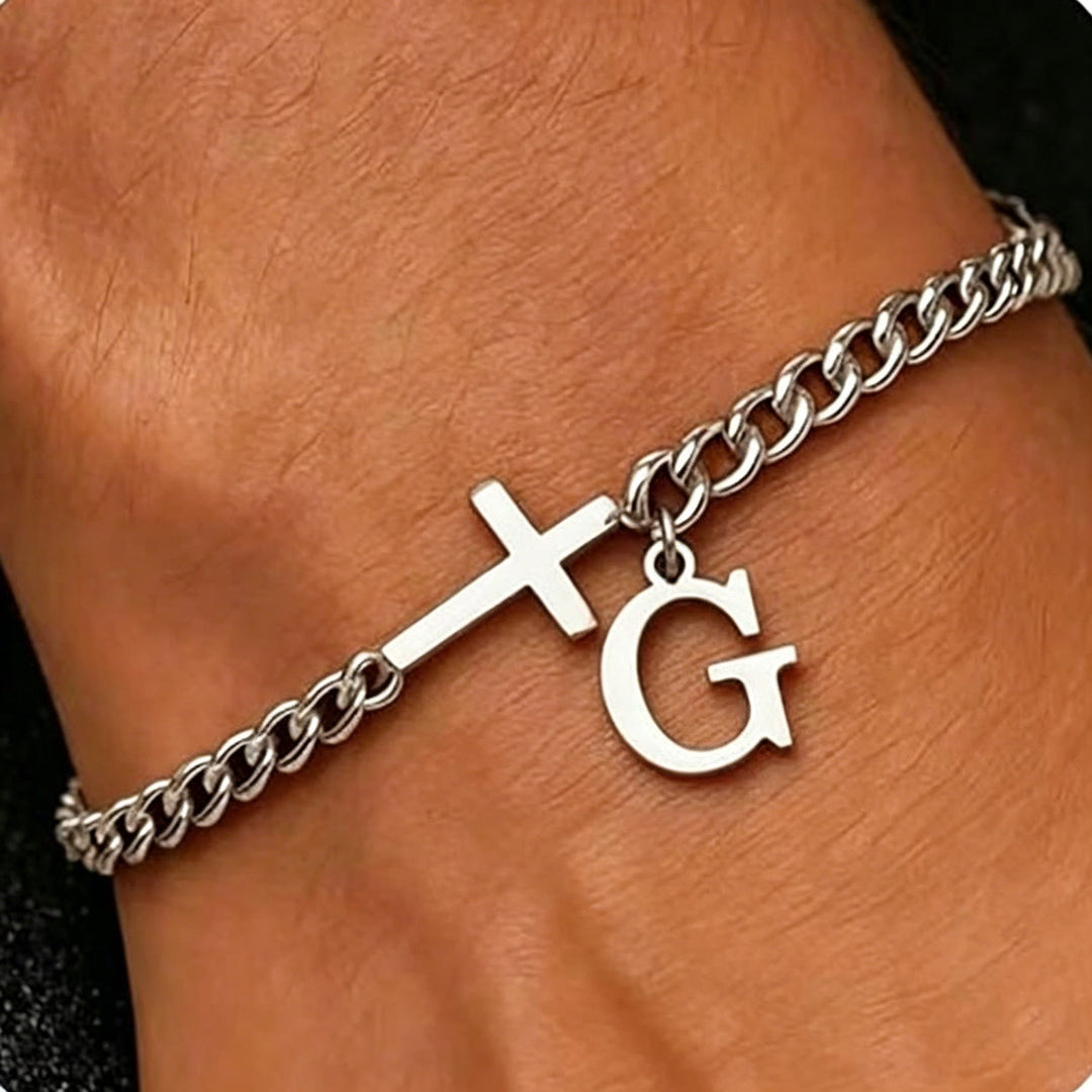 Christianartworkshop Bracciale con croce e lettera a catena: emblema personalizzato di incrollabile fede celeste - G - image 8