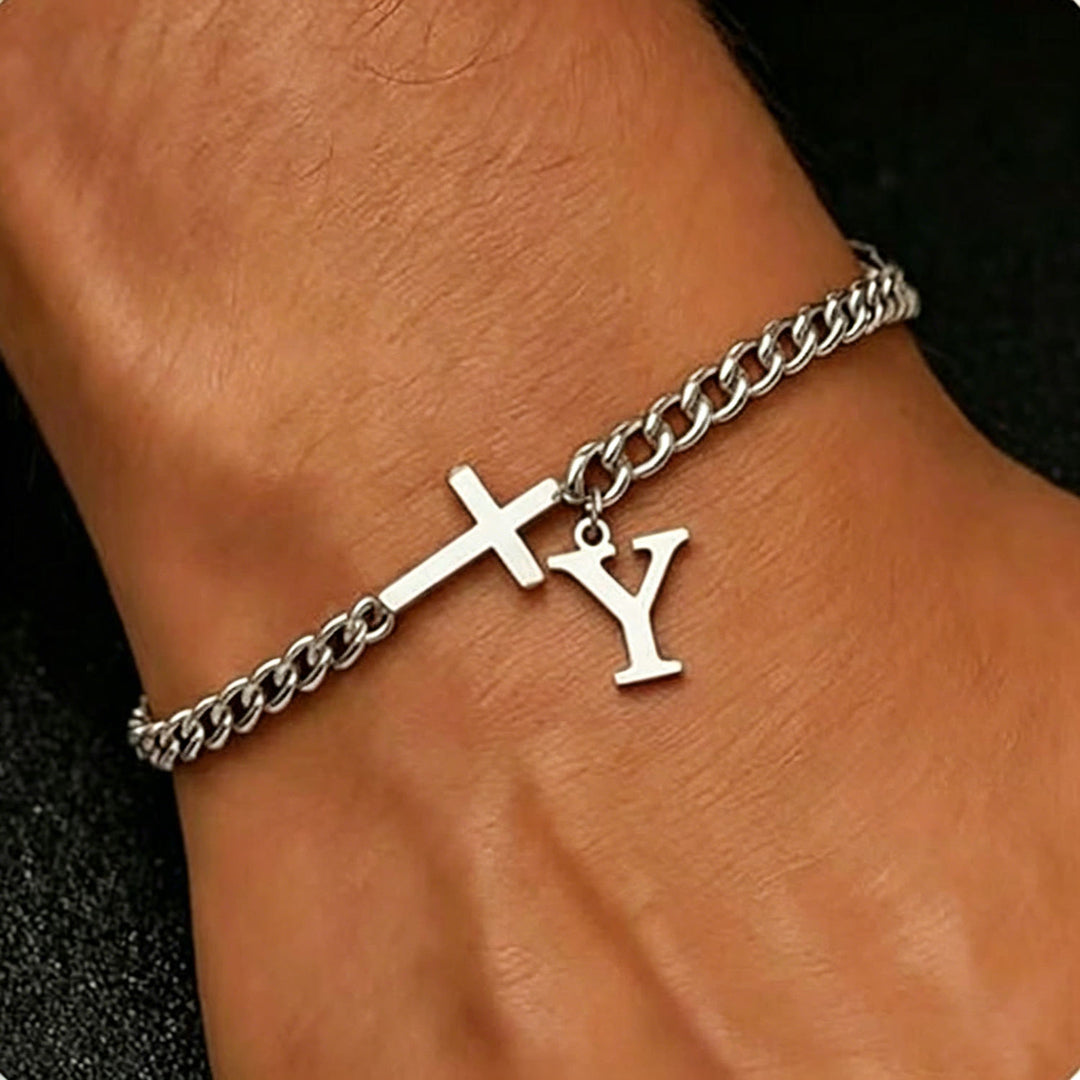 Christianartworkshop Bracciale con croce e lettera a catena: emblema personalizzato di incrollabile fede celeste - Y - image 26