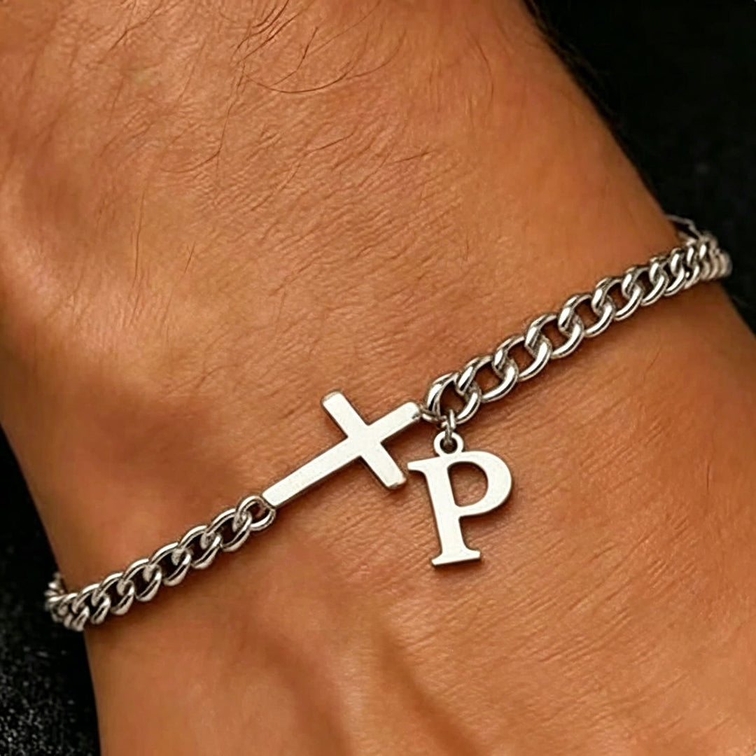 Christianartworkshop Bracciale con croce e lettera a catena: emblema personalizzato di incrollabile fede celeste - P - image 17
