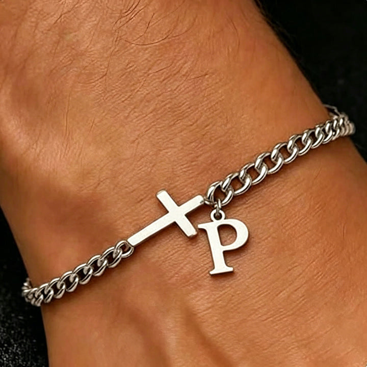 Christianartworkshop Bracciale con croce e lettera a catena: emblema personalizzato di incrollabile fede celeste - P - image 17