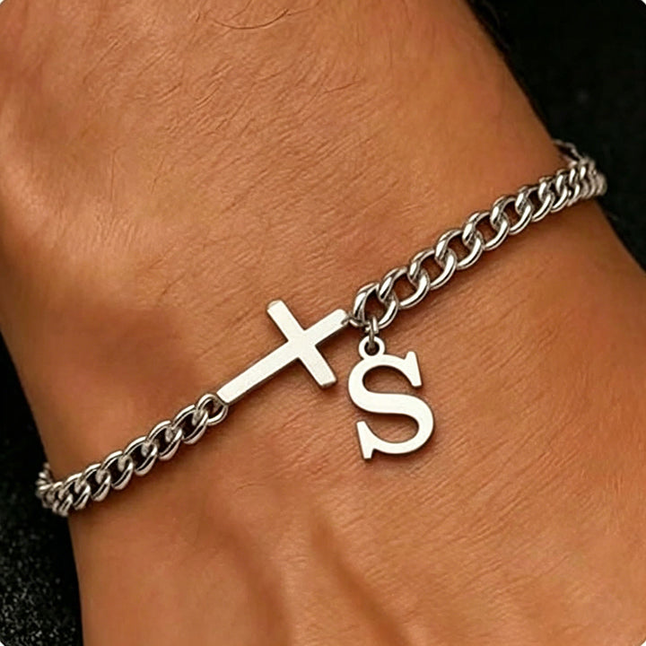 Christianartworkshop Bracciale con croce e lettera a catena: emblema personalizzato di incrollabile fede celeste - S - image 20