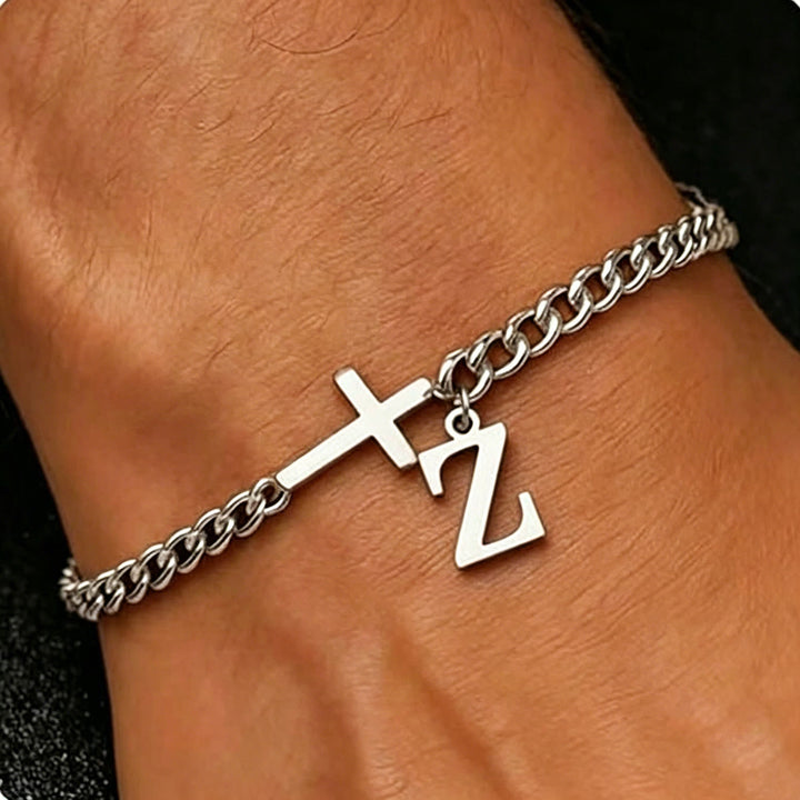 Christianartworkshop Bracciale con croce e lettera a catena: emblema personalizzato di incrollabile fede celeste - Z - image 27