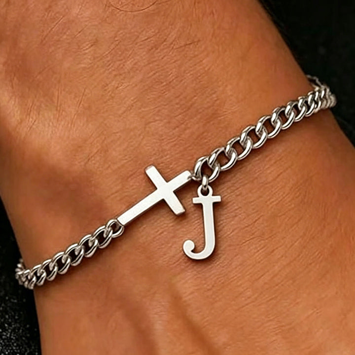 Christianartworkshop Bracciale con croce e lettera a catena: emblema personalizzato di incrollabile fede celeste - J - image 11