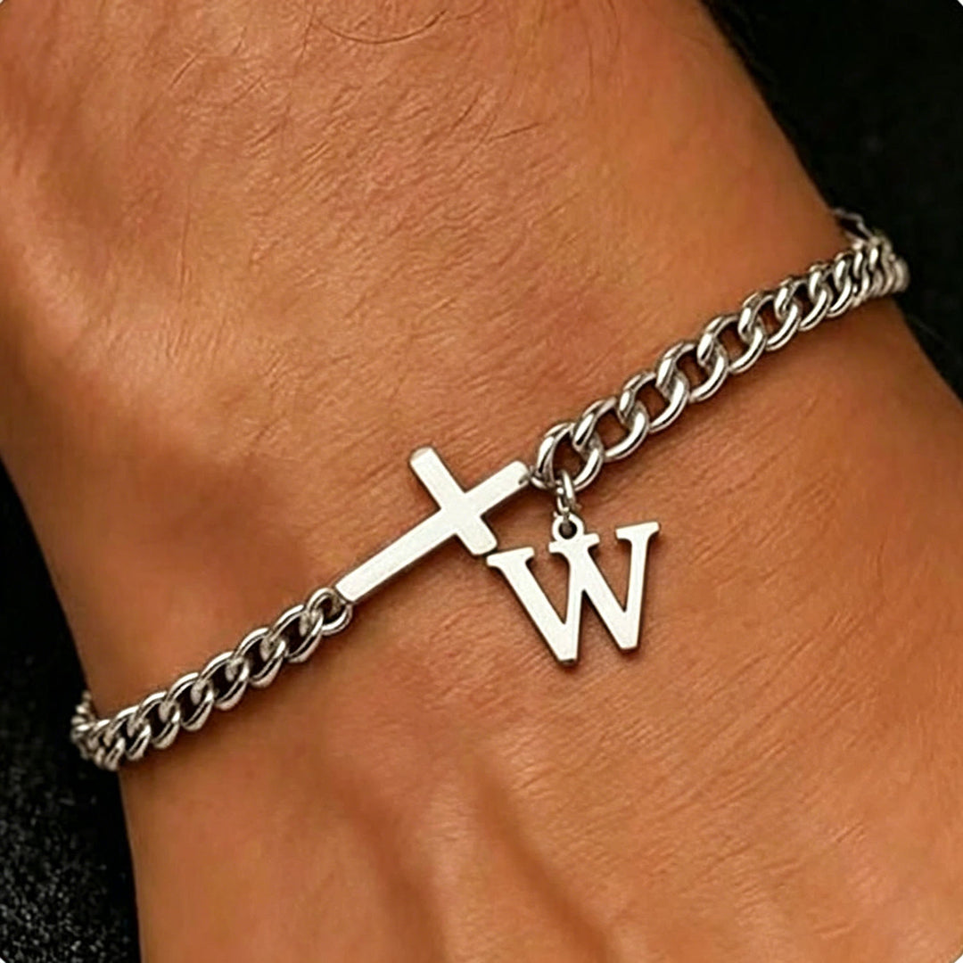 Christianartworkshop Bracciale con croce e lettera a catena: emblema personalizzato di incrollabile fede celeste - W - image 24
