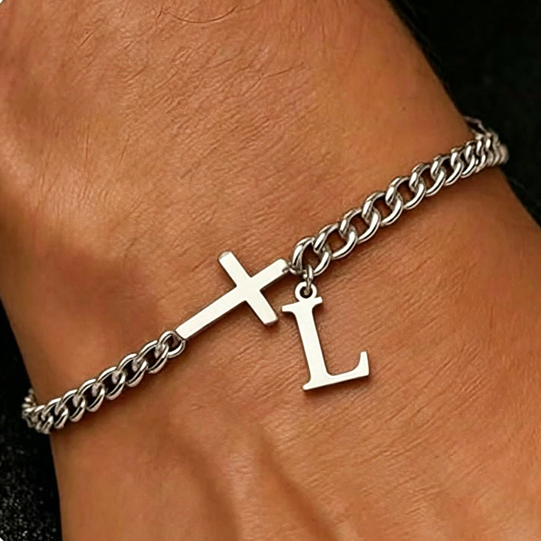 Christianartworkshop Bracciale con croce e lettera a catena: emblema personalizzato di incrollabile fede celeste - L - image 13
