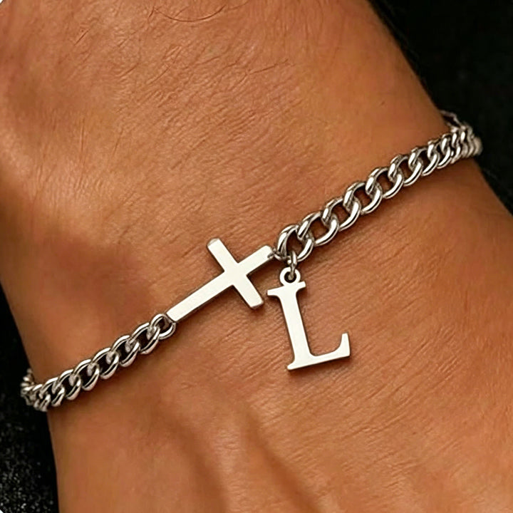 Christianartworkshop Bracciale con croce e lettera a catena: emblema personalizzato di incrollabile fede celeste - L - image 13