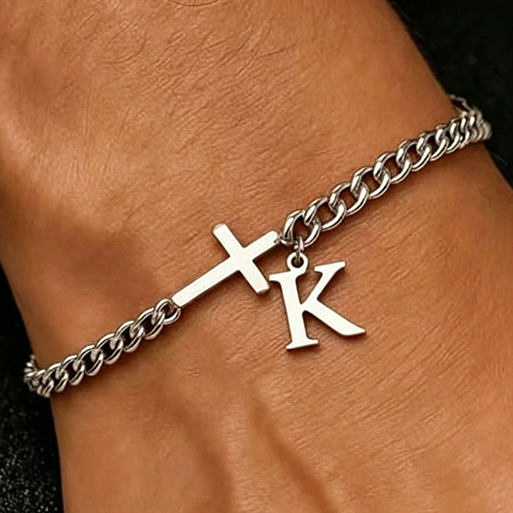 Christianartworkshop Bracciale con croce e lettera a catena: emblema personalizzato di incrollabile fede celeste - K - image 12