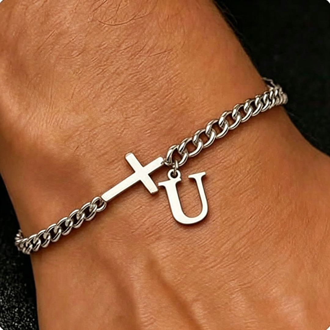 Christianartworkshop Bracciale con croce e lettera a catena: emblema personalizzato di incrollabile fede celeste - U - image 22